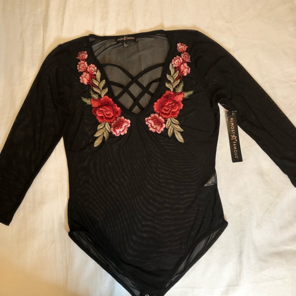 *NEW* Almost Famous Black Sheer Bodysuit Size Large